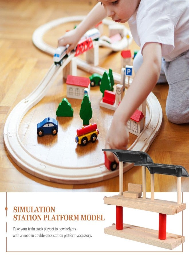VICASKY Wooden Train Set with Double-Deck Barricade Railway Track Toys -Train Railway Playing Station Accessory Playset for Kids, Railroad Platform & Scenic Layouts 9.05 X 6.88 X 3.14 Inch - Image 2